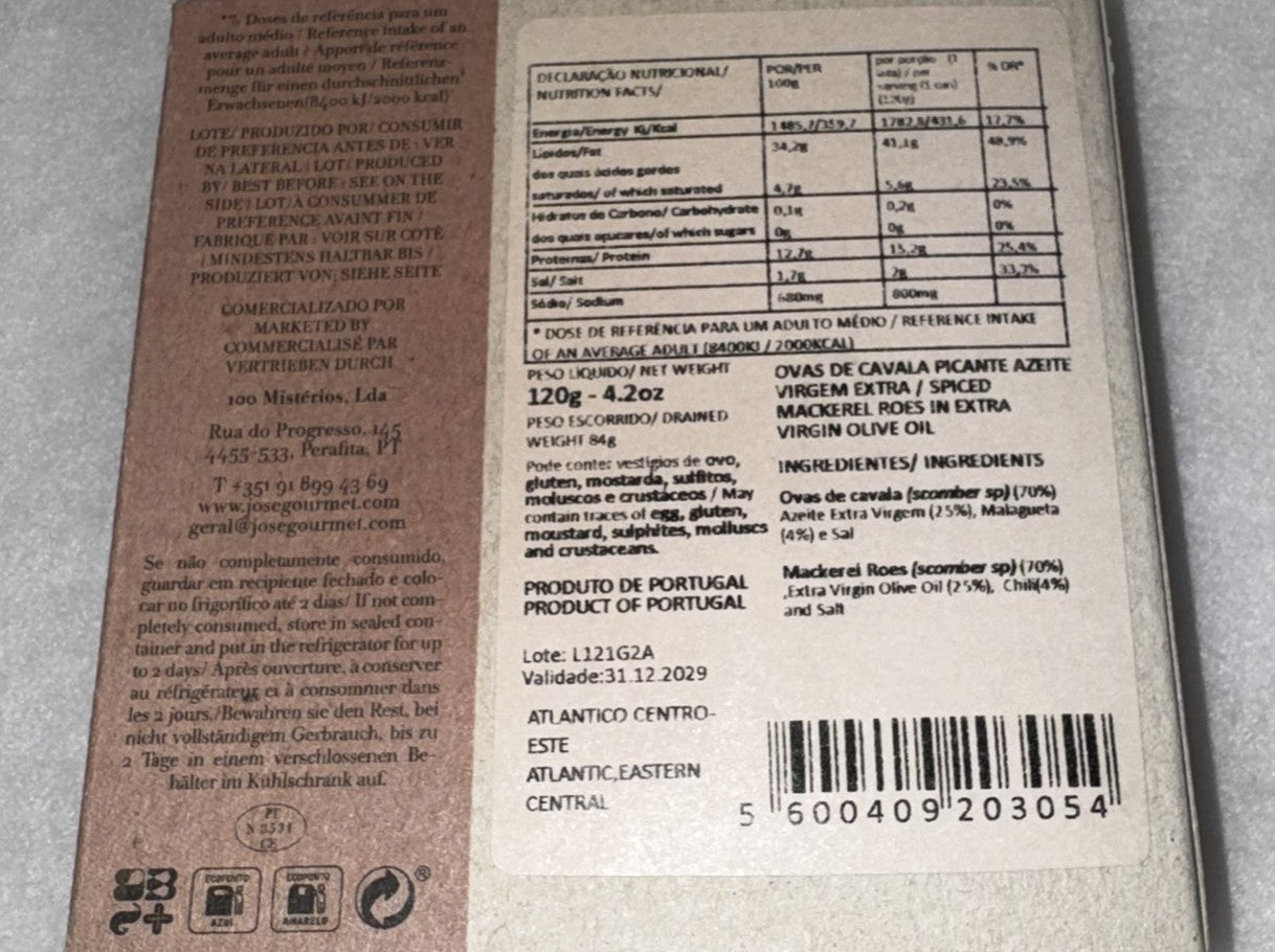 Ovas de Cavala em Azeite Picante