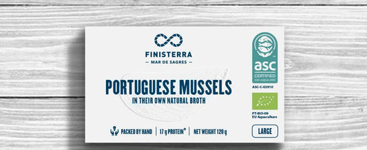 Embalagem de mexilhões biológicos Finisterra, calibre grande, 8 a 14 por lata
