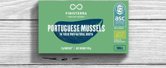 Embalagem de mexilhões biológicos Finisterra, calibre pequeno, 16 a 25 por lata
